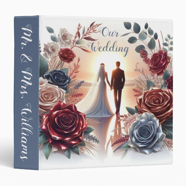 Bride and Groom with Flowers at Sunset 3 Ring Binder (Front/Spine)