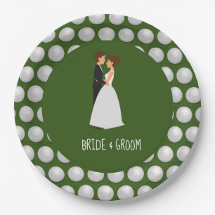 Bride and Groom with Golf ball on green Wedding Paper Plates