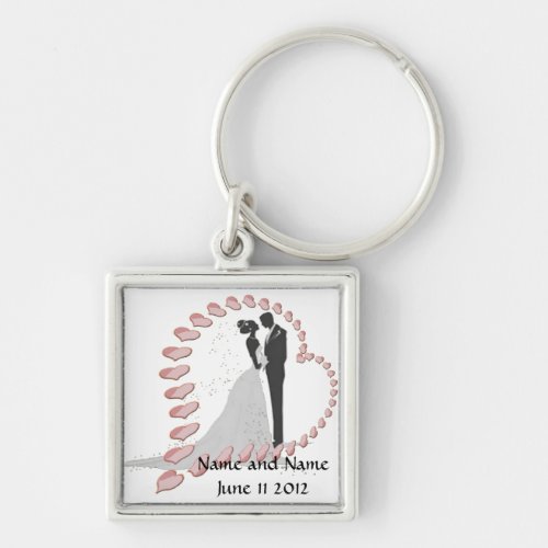 Bride and Groom with Hearts Keychain