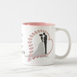 Bride and Groom with Hearts Two-Tone Coffee Mug