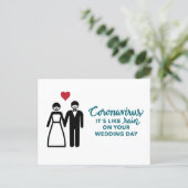 Bride and Groom with Mask | Like Rain Text Announcement Postcard (Standing Front)