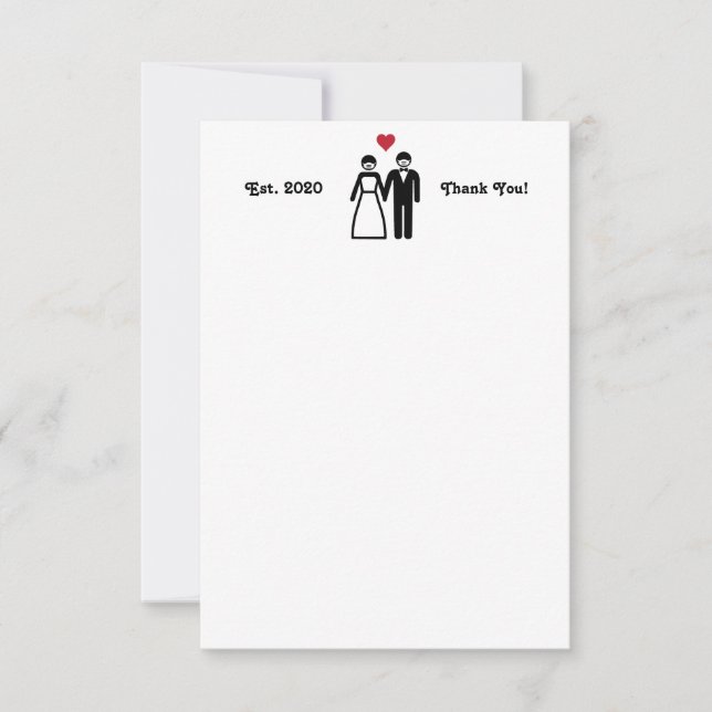 Bride and Groom with Mask | Thank You Card (Front)