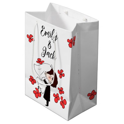 Bride And Groom with Red Flowers Medium Gift Bag