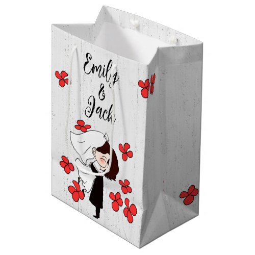 Bride And Groom with Red Flowers  Medium Gift Bag