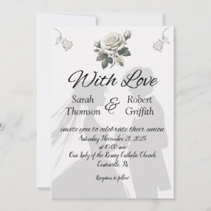 Bride and Groom with Roses Wedding Invitation