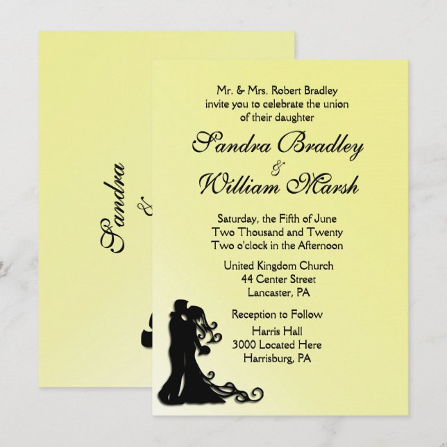 Bride and Groom Yellow Invitation (Front/Back)