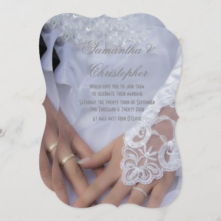 Bride And Grooms Hands And Rings Wedding Invitation