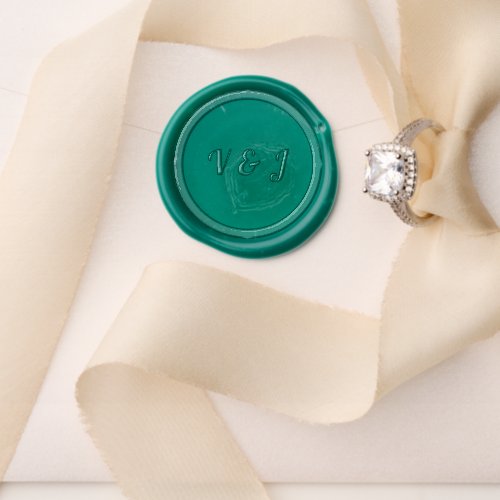 Bride and Grooms Initials on Dark Green Wax Seal Stamp