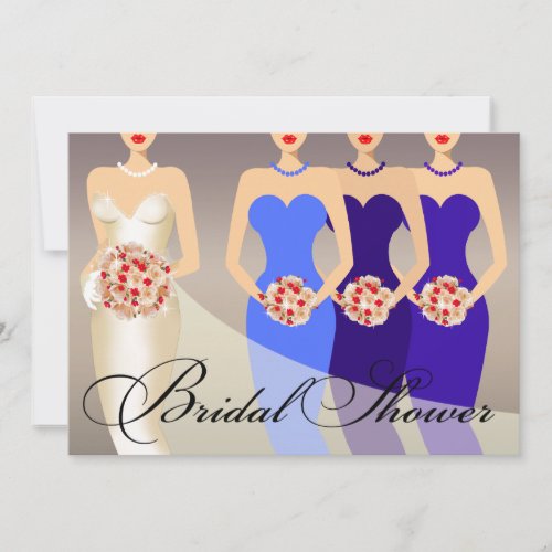 Bride and her Bridesmaids Bridal Shower  cobalt Invitation