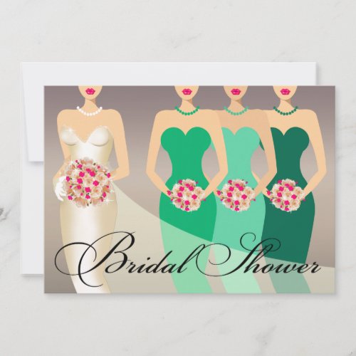 Bride and her Bridesmaids Bridal Shower  green Invitation