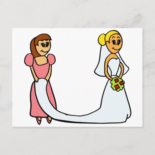 Bride and Maid of Honor Cartoon Postcard (Front)