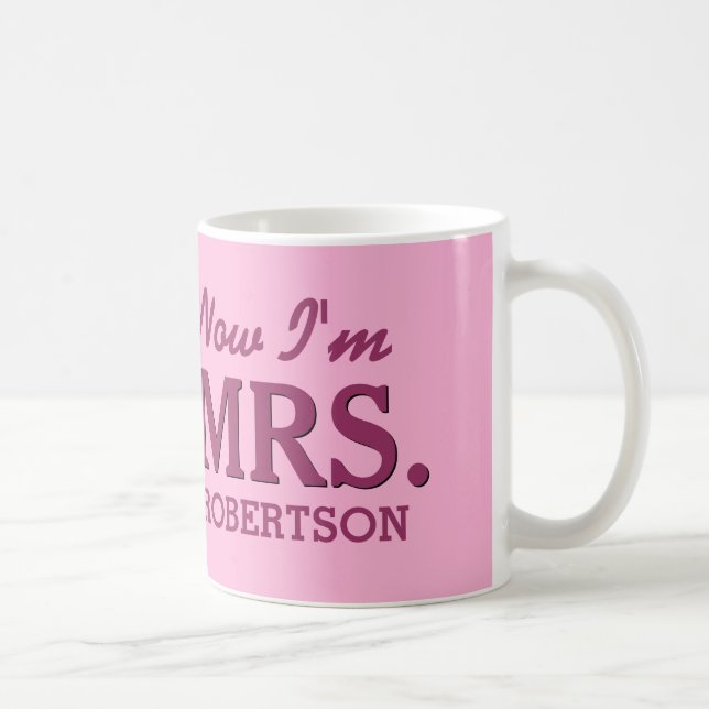 Bride and Newlywed MRS. Custom Name PINK D02 Coffee Mug (Right)