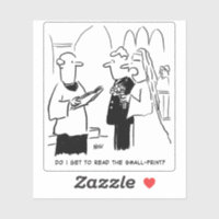 Bride and Small Print Wedding Vows Cartoon. Sticker