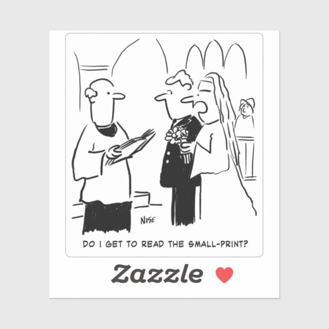 Bride and Small Print Wedding Vows Cartoon. Sticker (Sheet)