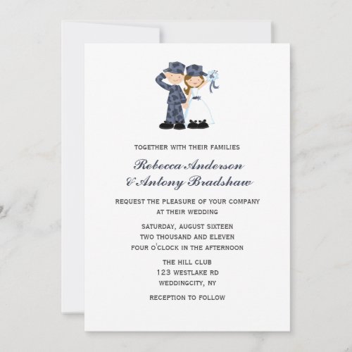 Bride and Soldier in Blue Camouflage Wedding Invitation