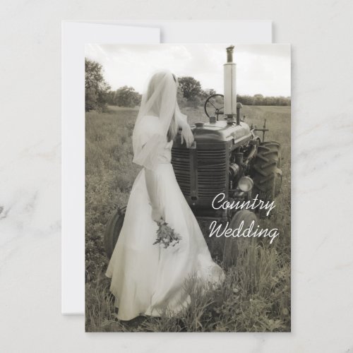 Bride and Tractor Country Wedding Invitation