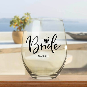 Bride Babe Bachelorette Custom Name Stemless Wine Glass