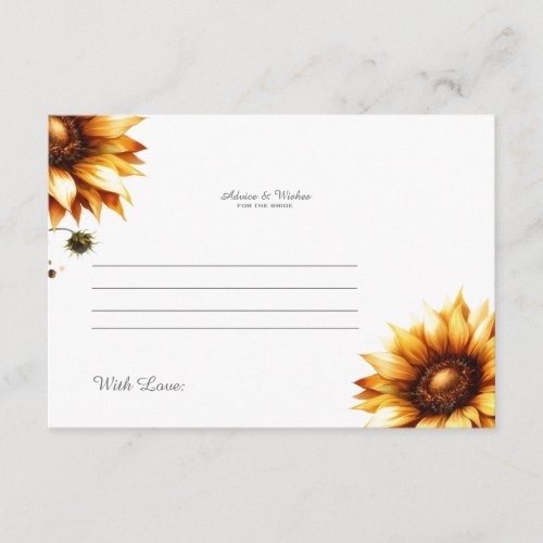 Bride Bachelorette Sunflower Wedding Advice Enclosure Card