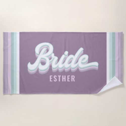 Bride bachelorette wedding funky retro 80s pastel beach towel