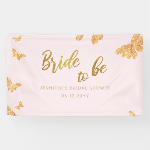 Bride Be Boho Gold Butterfly Pink Bridal Backdrop Banner