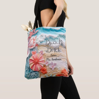 Bride beach bridal party ocean blue personalized tote bag