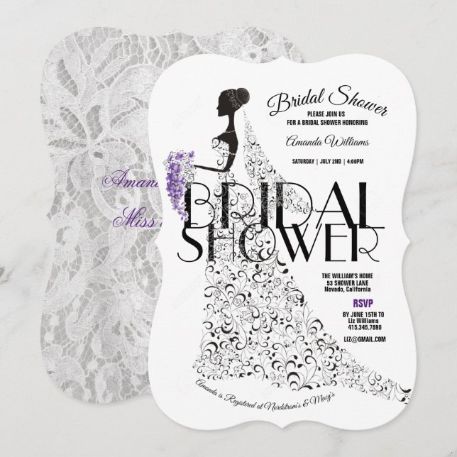 Bride Beautiful Lacy Dress Flowers Bridal Shower  Invitation (Front/Back)