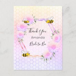 Bride Bee Bridal shower pink florals Thank you Postcard