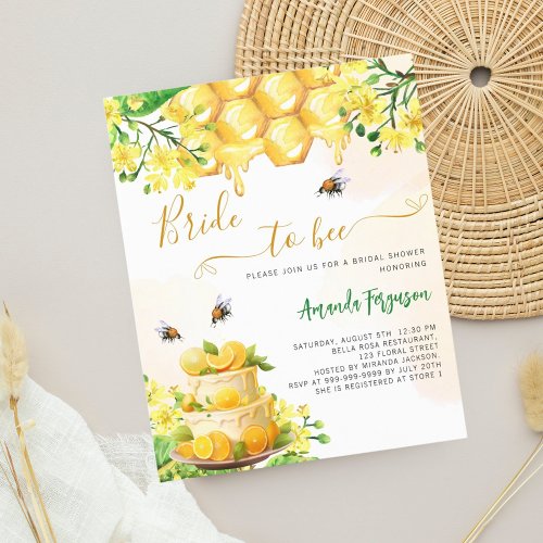 Bride bee yellow floral bridal shower invitation