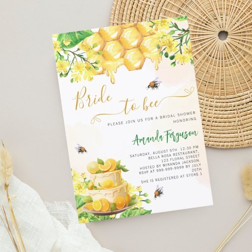 Bride bee yellow florals honeycomb bridal shower invitation