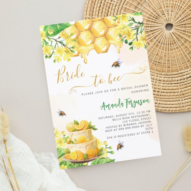 Bride bee yellow florals honeycomb bridal shower invitation (Creator Uploaded)