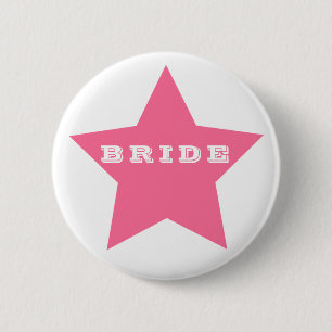 Bride Big Hot Pink Star Button