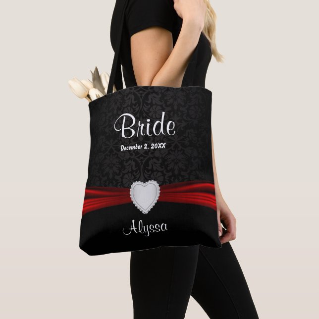 Bride - Black and Red Team Bride Tote Bag (Close Up)