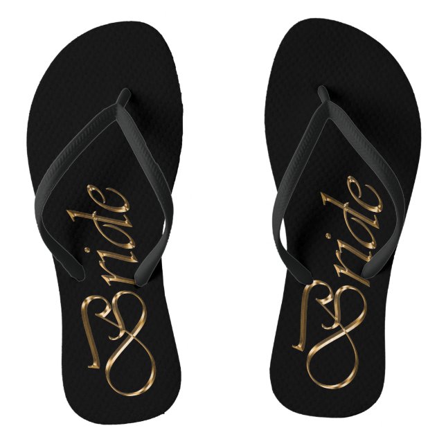 Bride black gold script elegant chic wedding flip flops (Footbed)