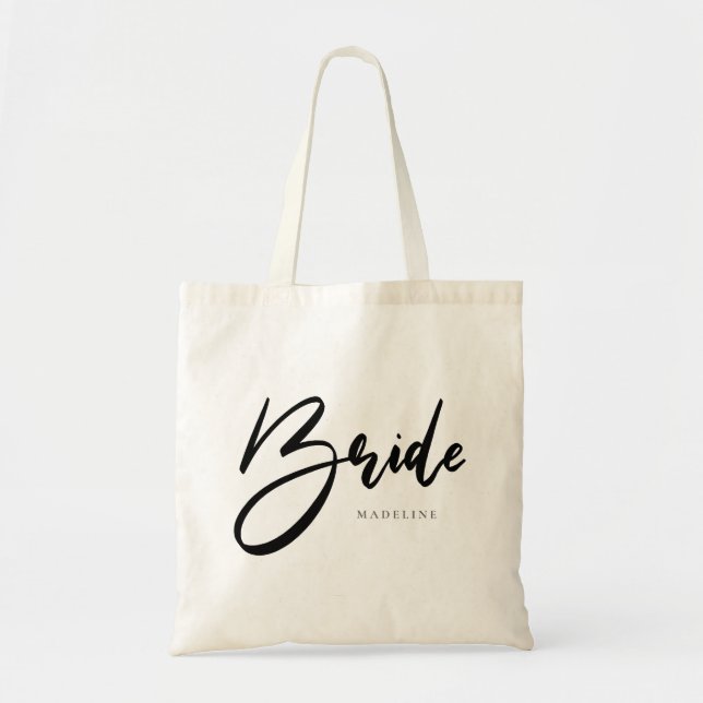 Bride Black Print Personalized Canvas 2 Tote Bag (Front)