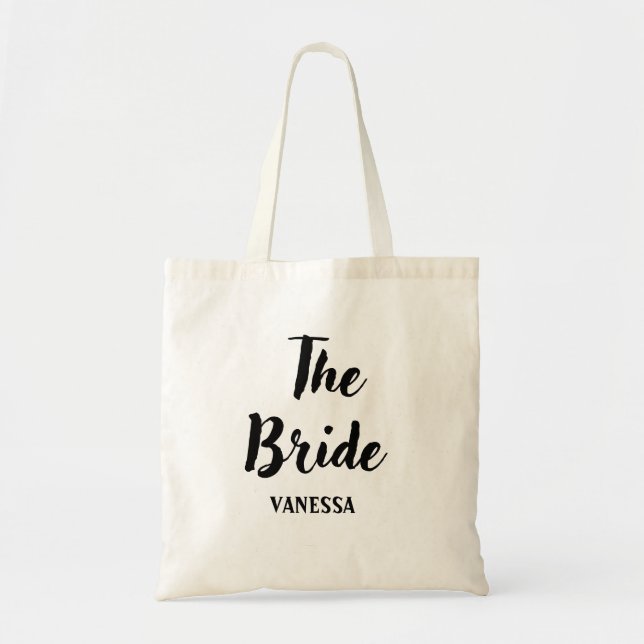 Bride Black Script Personalized Wedding Tote Bag (Front)