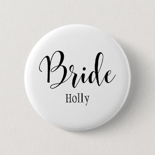 Bride Black Script Typography with Name (30) Pinback Button