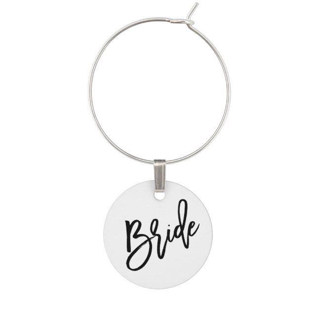 Bride Black Script Wine Charm (Front)