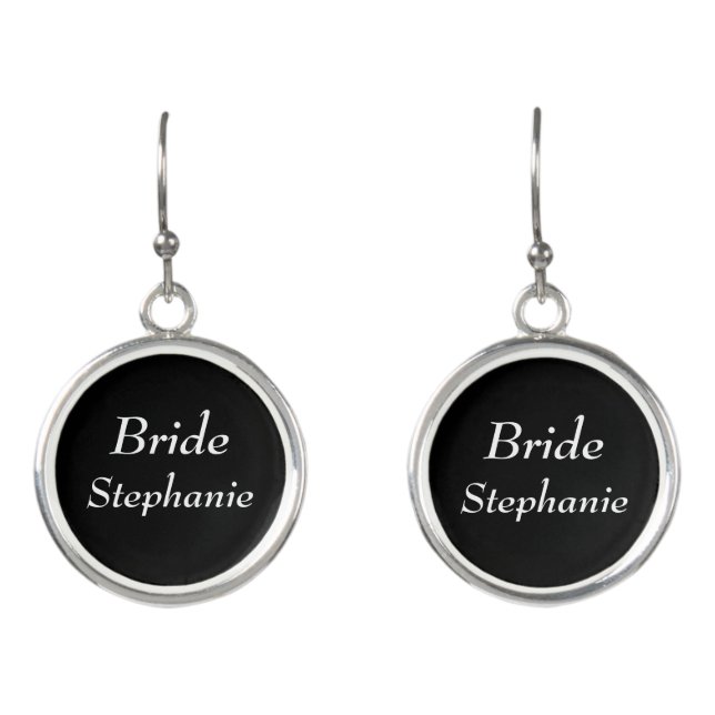Bride Black Stylish Elegant Weddings Earrings (Front)