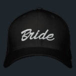 Bride black white custom script elegant wedding embroidered baseball cap<br><div class="desc">Bride black and white custom script elegant chic wedding Embroidered Baseball Cap.
Customizable white text,  black background. Available in many colors and style options.</div>