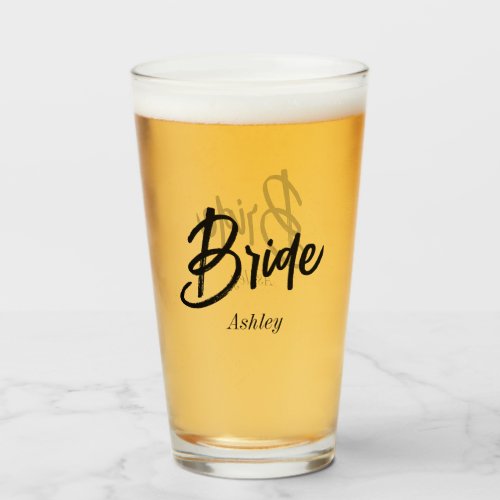 Bride Black White Script Wedding  Glass