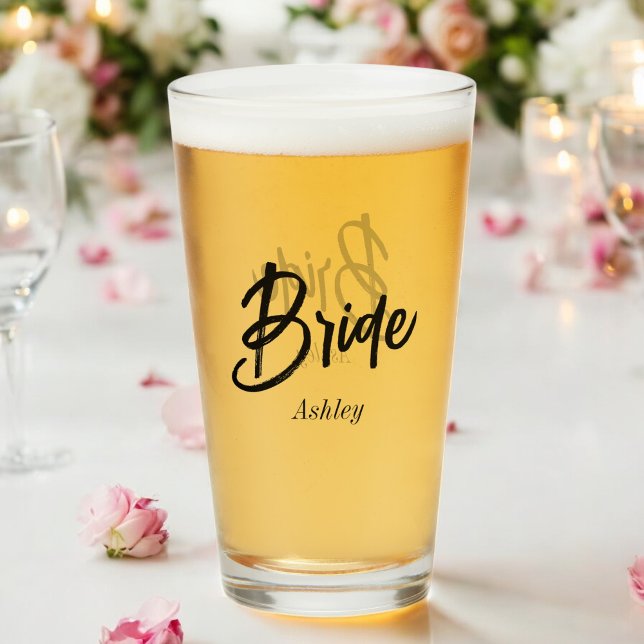 Bride Black White Script Wedding  Glass (Creator Uploaded)