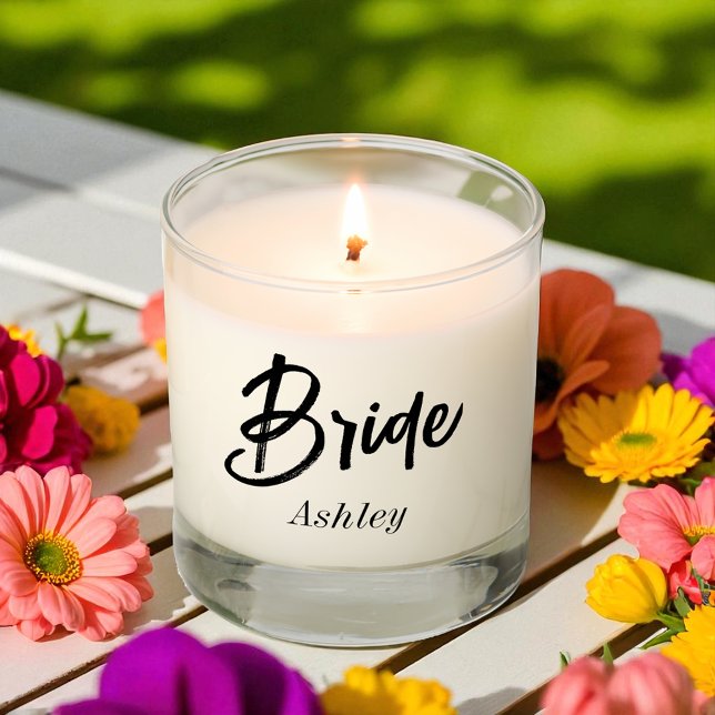 Bride Black White Script Wedding  Scented Candle (Creator Uploaded)