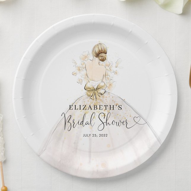 Bride Blonde Dress Floral Welcome Bridal Shower Paper Plates (Creator Uploaded)