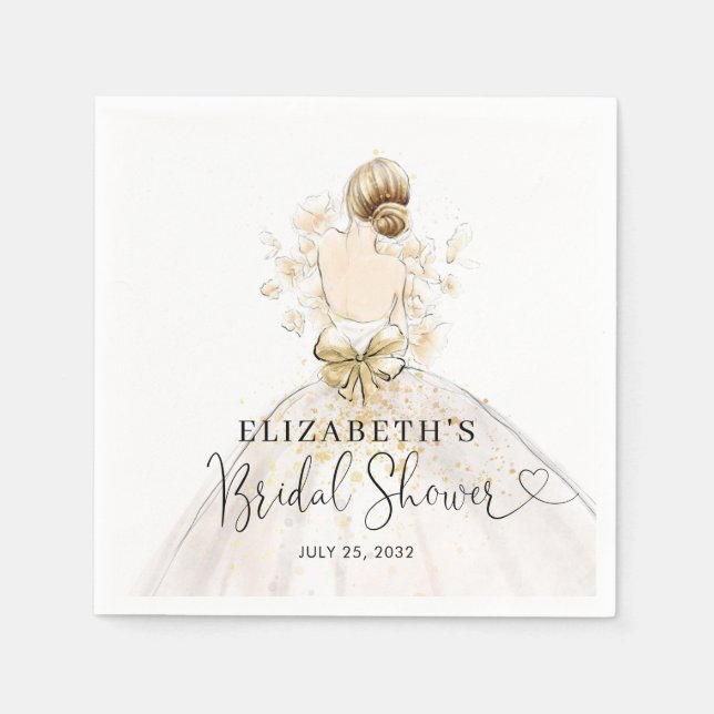 Bride Blonde Dress Pink Gold Floral Bridal Shower  Napkins (Front)