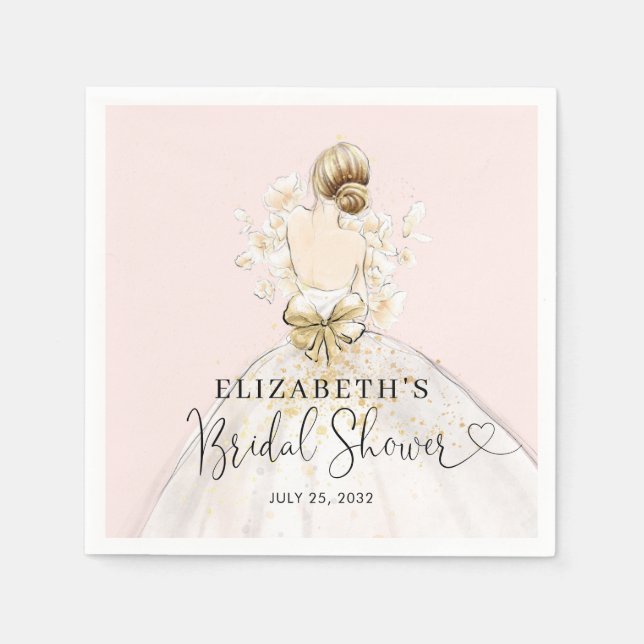 Bride Blonde Dress Pink Gold Floral Bridal Shower  Napkins (Front)