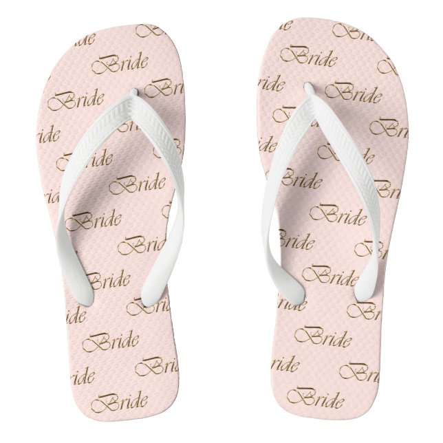 Bride blush pink gold calligraphy pattern elegant  flip flops (Footbed)