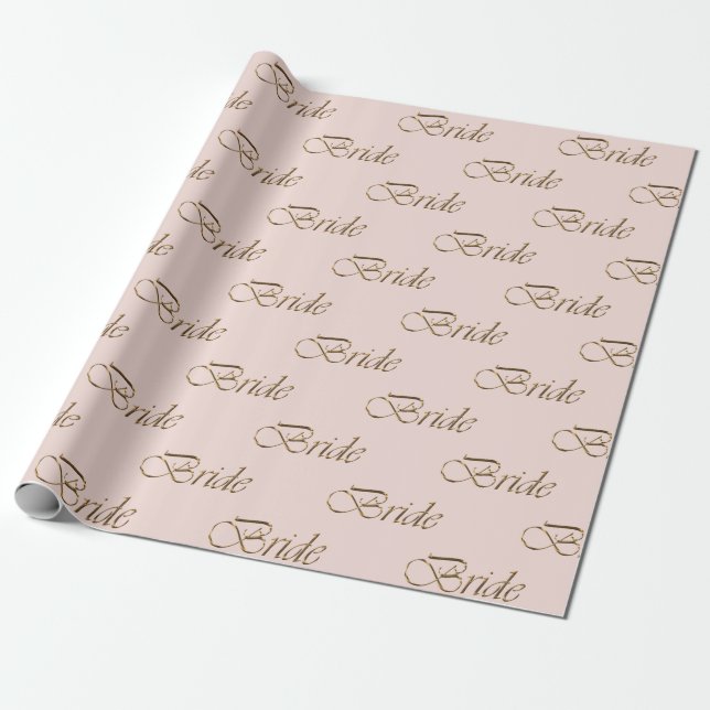 Bride blush pink gold calligraphy pattern elegant  wrapping paper (Unrolled)
