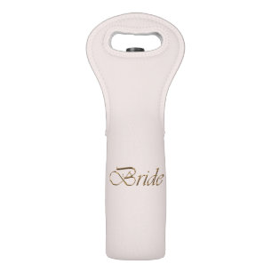 Bride blush pink gold script calligraphy elegant wine bag