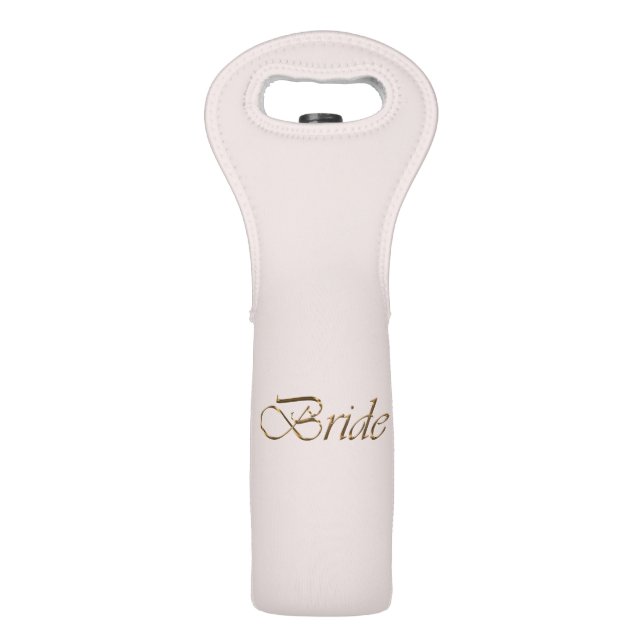 Bride blush pink gold script calligraphy elegant wine bag (Front)