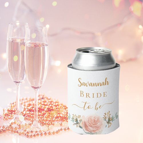 Bride blush rose gold floral eucalyptus greenery can cooler